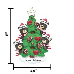 Black Bear Tree Family of 4 Personalized Christmas Ornament
