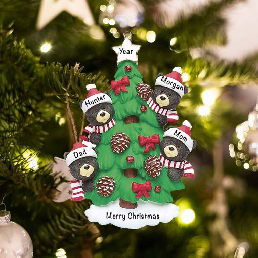 Personalized Black Bear Tree Family of 4 Christmas Ornament