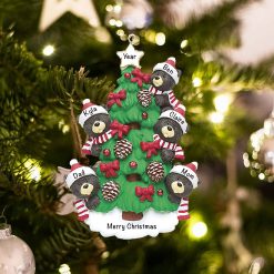 Personalized Black Bear Tree Family of 5 Christmas Ornament