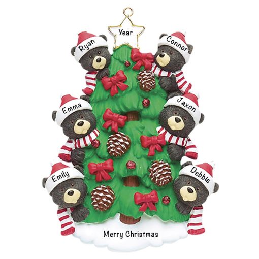 Black Bear Tree Family of 6 Personalized Christmas Ornament