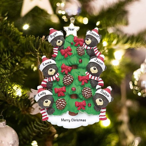 Personalized Black Bear Tree Family of 6 Christmas Ornament