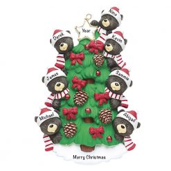 Black Bear Tree Family of 7 Personalized Christmas Ornament - Blank