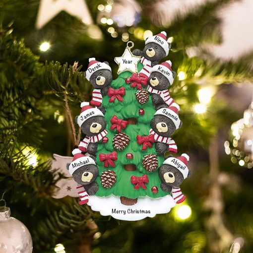 Personalized Black Bear Tree Family of 7 Christmas Ornament