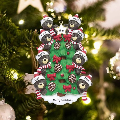 Personalized Black Bear Tree Family of 8 Christmas Ornament