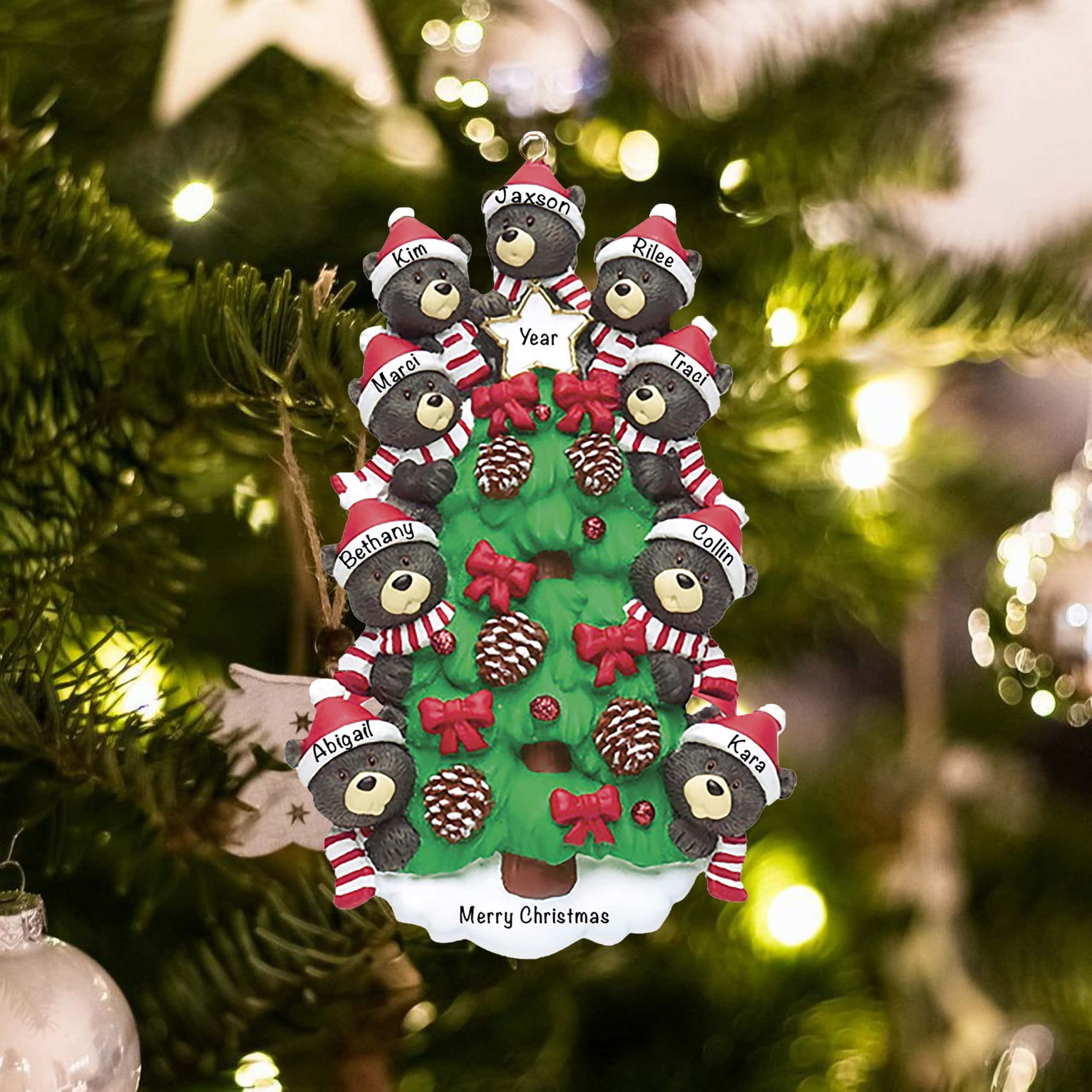 8 & 9 Personalized Christmas Ornaments Bears in Stockings Family of 7 