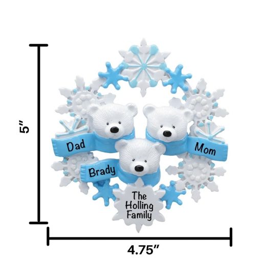 Polar Bear Family of 3 Personalized Christmas Ornament