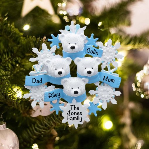 Personalized Polar Bear Family of 4 Christmas Ornament