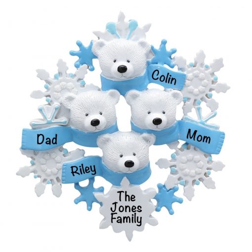 Polar Bear Scarf Family of 4 Personalized Christmas Ornament