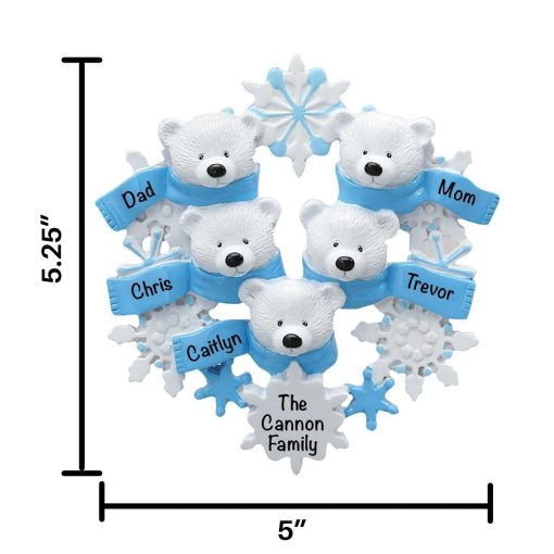 Polar Bear Family of 5 Personalized Christmas Ornament