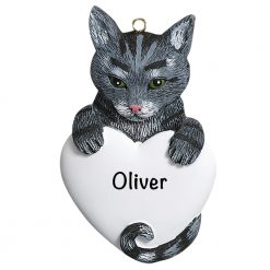 Gray Tabby Cat Personalized Christmas Ornament