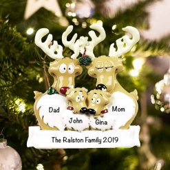 Personalized Reindeer Family of 4 Christmas Ornament