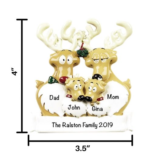 Reindeer Family of 4 Personalized Christmas Ornament