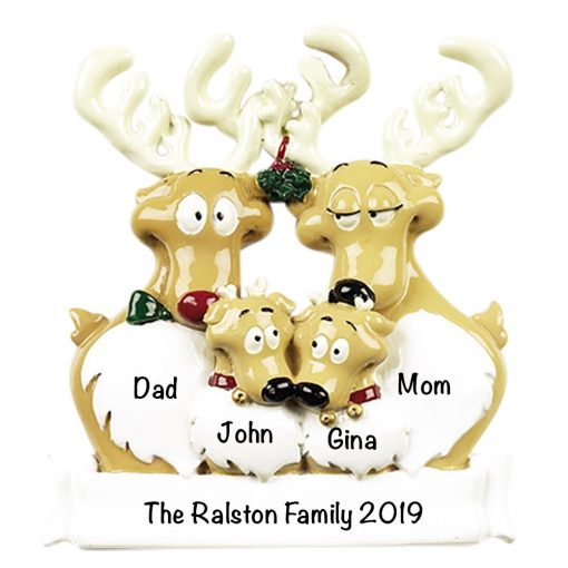 Reindeer Family of 4 Personalized Christmas Ornament