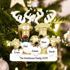 Personalized Reindeer Family of 5 Christmas Ornament
