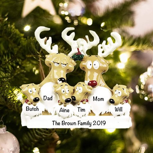 Personalized Reindeer Family of 6 Christmas Ornament