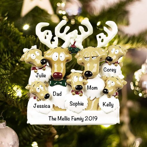 Personalized Reindeer Family of 7 Christmas Ornament