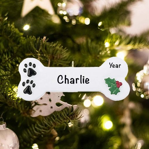Personalized White Dog Bone Christmas Ornament