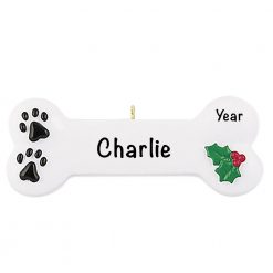 White Dog Bone Personalized Christmas Ornament