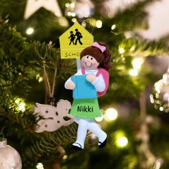 Personalized School Girl Brown Christmas Ornament