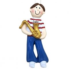 Saxophone Boy Personalized Christmas Ornament