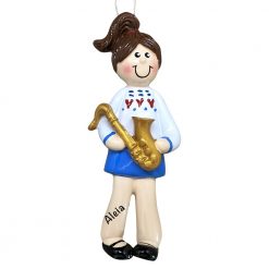Saxophone Girl Personalized Christmas Ornament