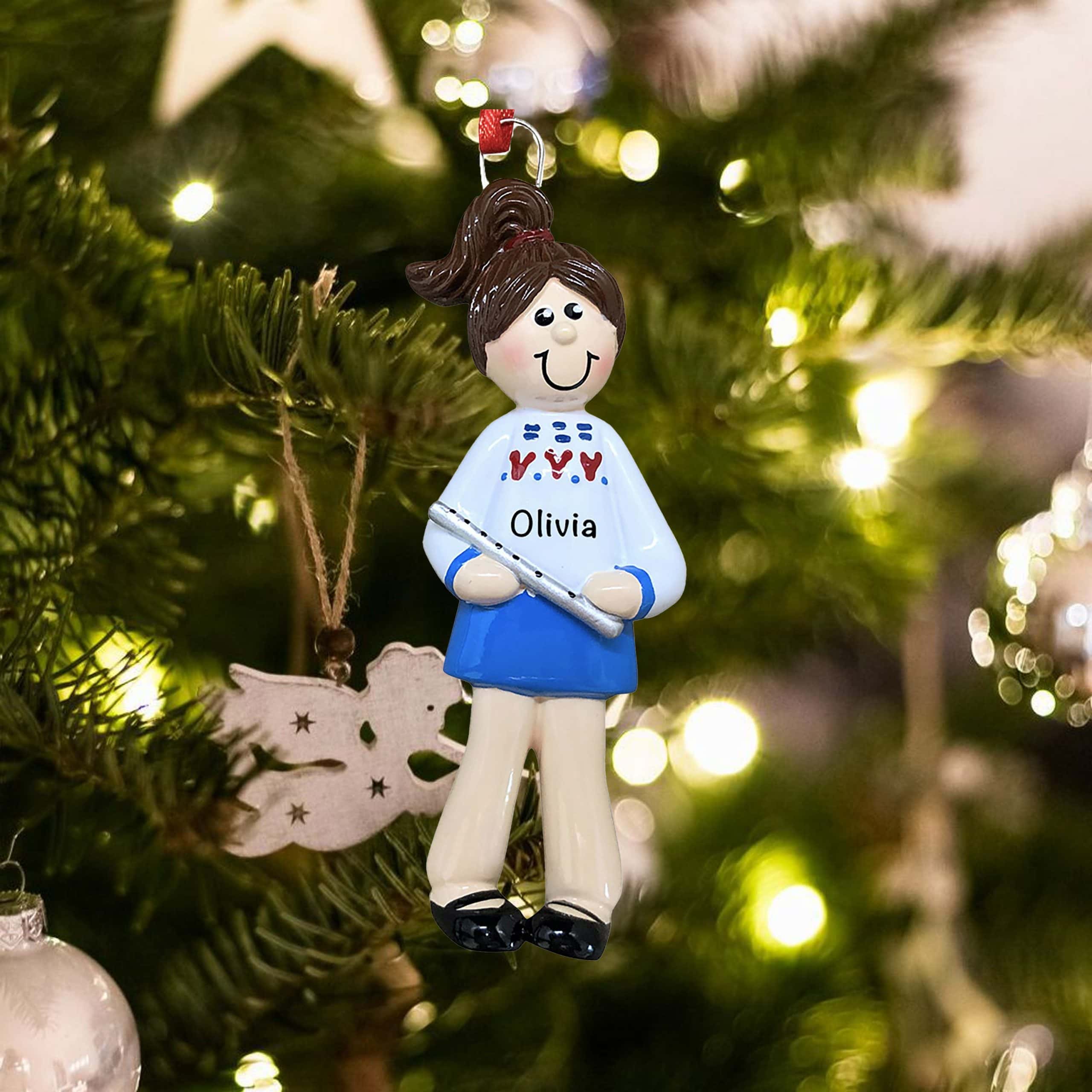 Flute Girl Personalized Christmas Tree Ornament 845583035755 