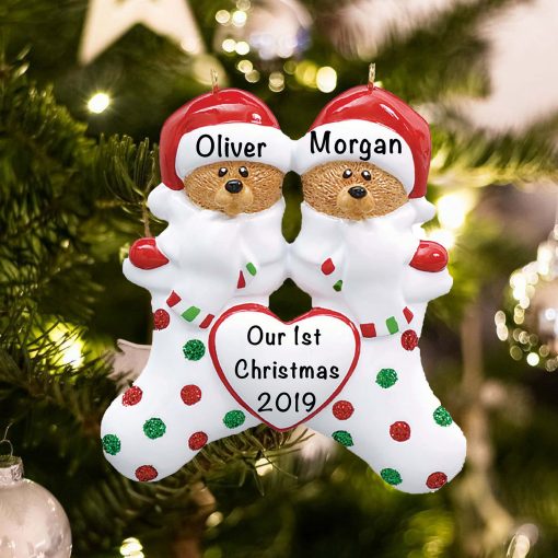 Personalized Stocking Cap Bears Family of 2 Christmas Ornament
