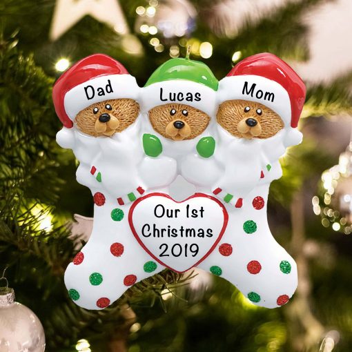 Personalized Stocking Cap Bears Family of 3 Christmas Ornament