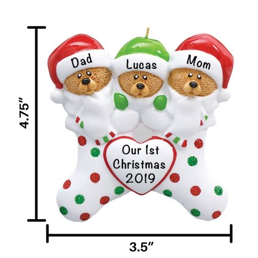 Stocking Bears Family of 3 Personalized Christmas Ornament