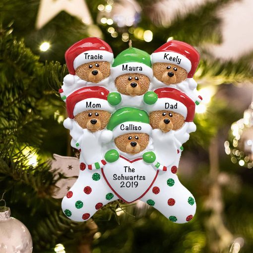 Personalized Stocking Cap Bears Family of 6 Christmas Ornament
