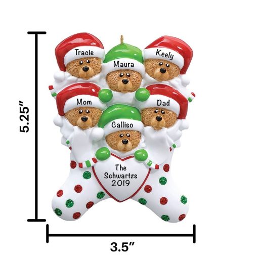 Stocking Bears Family of 6 Personalized Christmas Ornament