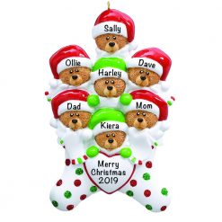 Stocking Cap Bears Family of 7 Personalized Christmas Ornament
