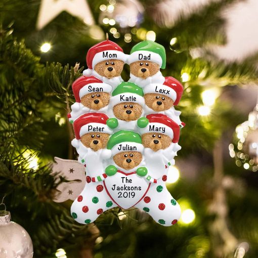 Personalized Stocking Cap Bears Family of 8 Christmas Ornament
