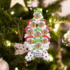 Personalized Stocking Cap Bears Family of 9 Christmas Ornament