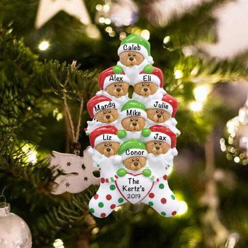 Personalized Stocking Cap Bears Family of 9 Christmas Ornament