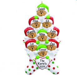 Stocking Cap Bears Family of 9 Personalized Christmas Ornament