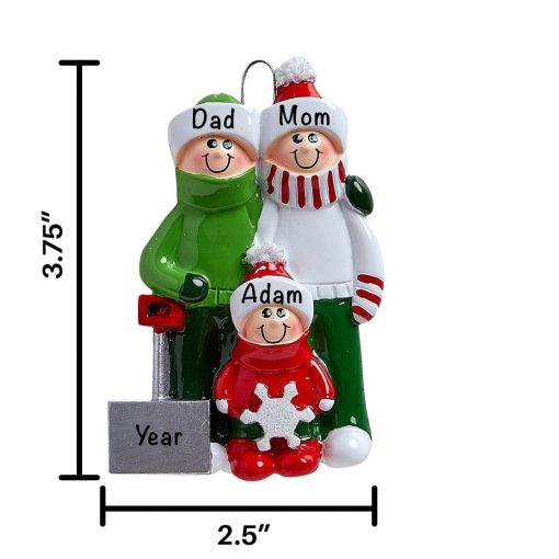 Snow Shovel Family of 3 Personalized Christmas Ornament