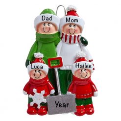Snow Shovel Family of 4 Personalized Christmas Ornament
