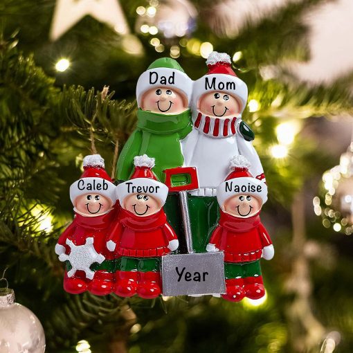 Personalized Snow Shovel Family of 5 Christmas Ornament