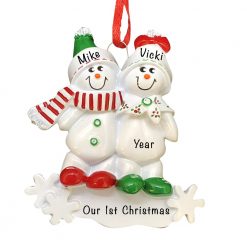 Snowmen Sled Couple Personalized Christmas Ornament