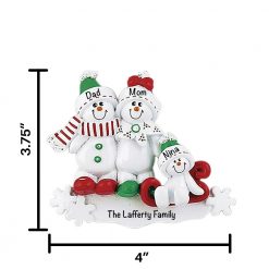 Snowmen Family of 3 Personalized Christmas Ornament