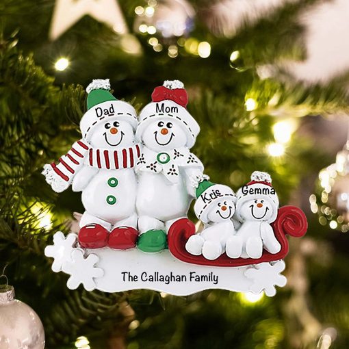Personalized Snow Sled Family of 4 Christmas Ornament