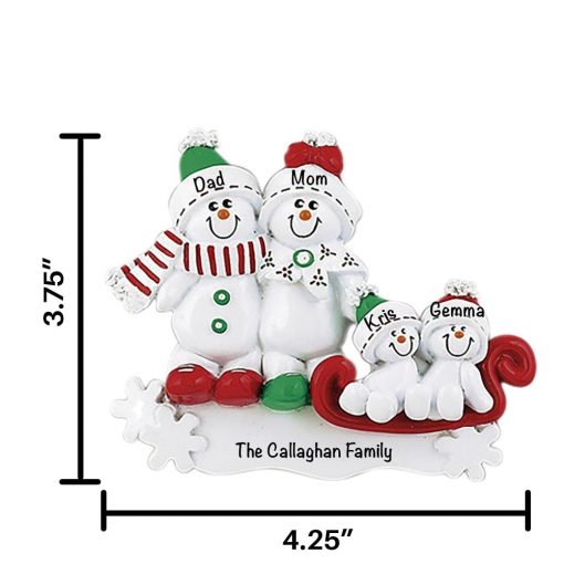 Snowmen Family of 4 Personalized Christmas Ornament
