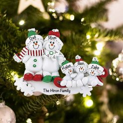 Personalized Snowman Sled Family of 5 Christmas Ornament