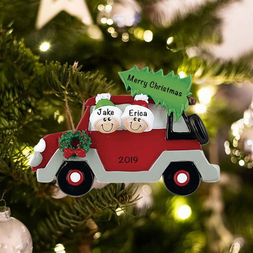 Personalized Car with Tree On Top Family of 2 Christmas Ornament