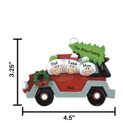Car with Tree Family of 3 Personalized Christmas Ornament