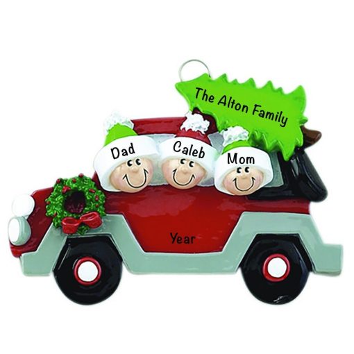 Christmas Tree Car Family of 3 Personalized Christmas Ornament