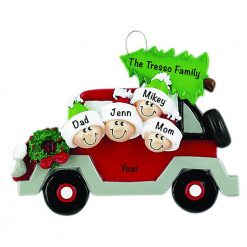 Christmas Tree Car Family of 4 Personalized Christmas Ornament