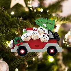 Personalized Car with Tree On Top Family of 4 Christmas Ornament