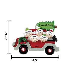 Car with Tree Family of 5 Personalized Christmas Ornament